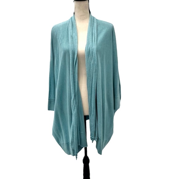 MINNIE ROSE AQUA BLUE OVERSIZED OPEN SHORT SLEEVE COTTON CARDIGAN - Picture 8 of 14